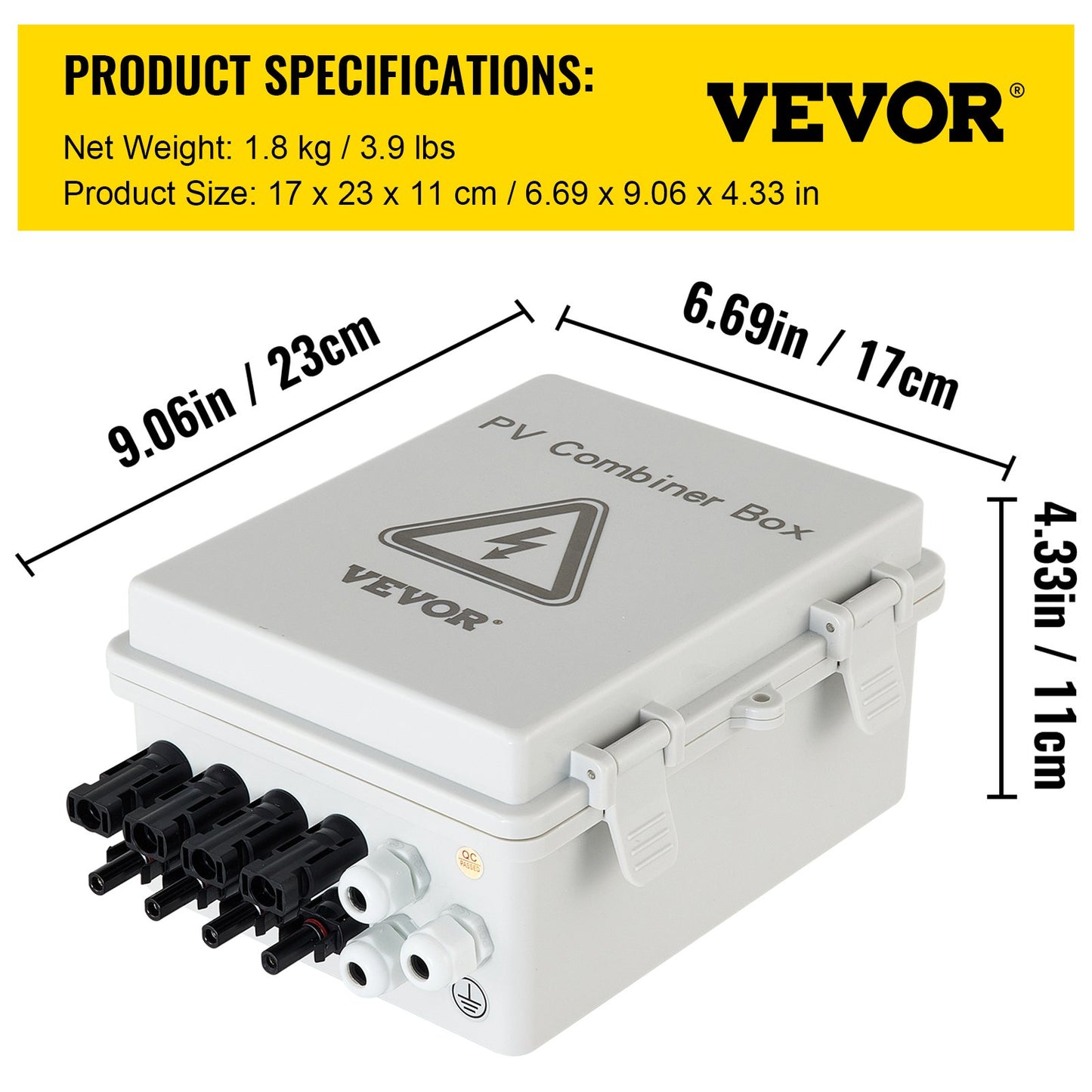 PV Combiner Box, 4 String with 15A Rated Current Fuse, 63A Circuit Breaker, Lightning Arreste Connector for On/Off Grid Solar Panel System, IP65
