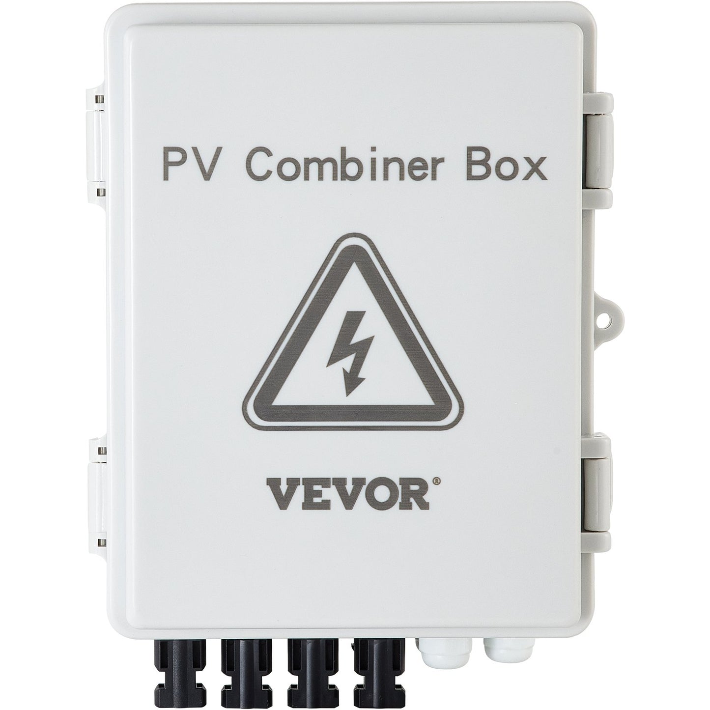 PV Combiner Box, 4-strängad, Solar Combiner Box med 15A märkströmsäkring, 63A effektbrytare, Lightning Arreste och Solar Connector, för On/Off Grid Solar Panel System, IP65 Vattentät