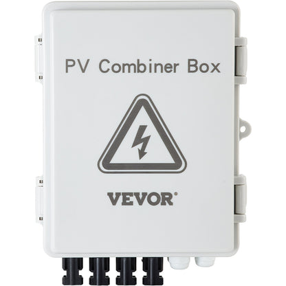 PV Combiner Box, 4-strängad, Solar Combiner Box med 15A märkströmsäkring, 63A effektbrytare, Lightning Arreste och Solar Connector, för On/Off Grid Solar Panel System, IP65 Vattentät