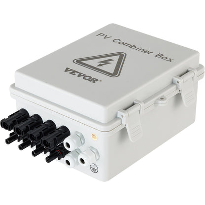 PV Combiner Box, 4-strängad, Solar Combiner Box med 15A märkströmsäkring, 63A effektbrytare, Lightning Arreste och Solar Connector, för On/Off Grid Solar Panel System, IP65 Vattentät
