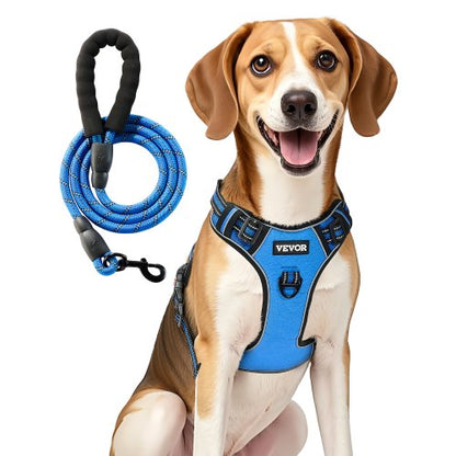 Dog Harness for Large Dogs, No Pull Adjustable Dog Vest Pet Harness, with 5ft Leash, Handle, Metal Rings, Buckles, Reflective Stitching 600D Oxford Fabric, for Training, Walking, and Hiking
