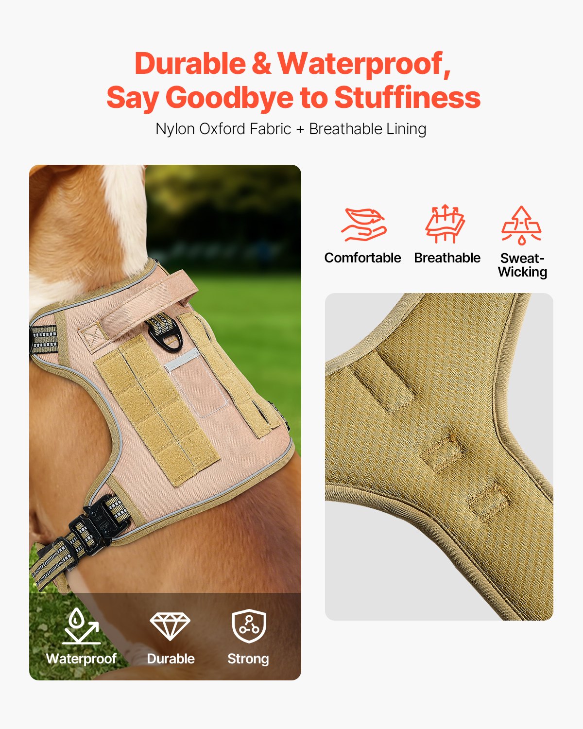 Dog Harness for Large Dogs, No Pull Tactical Dog Harness Adjustable Pet Vest, with Handle, Metal Rings, Buckles, Reflective Stitching Nylon Oxford Fabric, for Training, Walking, and Hiking