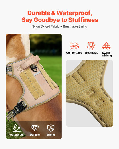 Dog Harness for Large Dogs, No Pull Tactical Dog Harness Adjustable Pet Vest, with Handle, Metal Rings, Buckles, Reflective Stitching Nylon Oxford Fabric, for Training, Walking, and Hiking