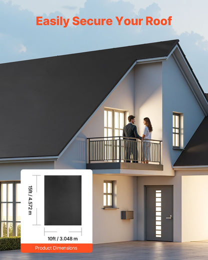 Roll Roofing, 10 x 15 ft, 45 mil EPDM Rubber Roofing, Long Lifespan & Weather-resistant, Withstands Harsh Temperatures, Flexible & Easy Installation, Roof Underlayment for RVs, Roofs, Ponds