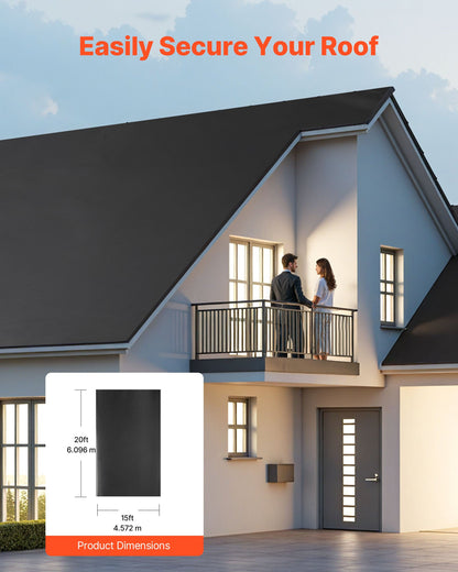 Roll Roofing, 15 x 20 ft, 45 mil EPDM Rubber Roofing, Long Lifespan & Weather-resistant, Withstands Harsh Temperatures, Flexible & Easy Installation, Roof Underlayment for RVs, Roofs, Ponds