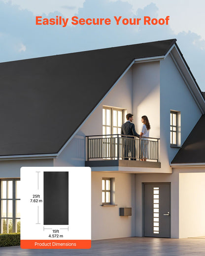 Roll Roofing, 15 x 25 ft, 45 mil EPDM Rubber Roofing, Long Lifespan & Weather-resistant, Withstands Harsh Temperatures, Flexible & Easy Installation, Roof Underlayment for RVs, Roofs, Ponds