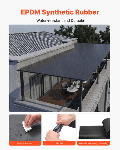 Roll Roofing, 15 x 25 ft, 45 mil EPDM Rubber Roofing, Long Lifespan & Weather-resistant, Withstands Harsh Temperatures, Flexible & Easy Installation, Roof Underlayment for RVs, Roofs, Ponds