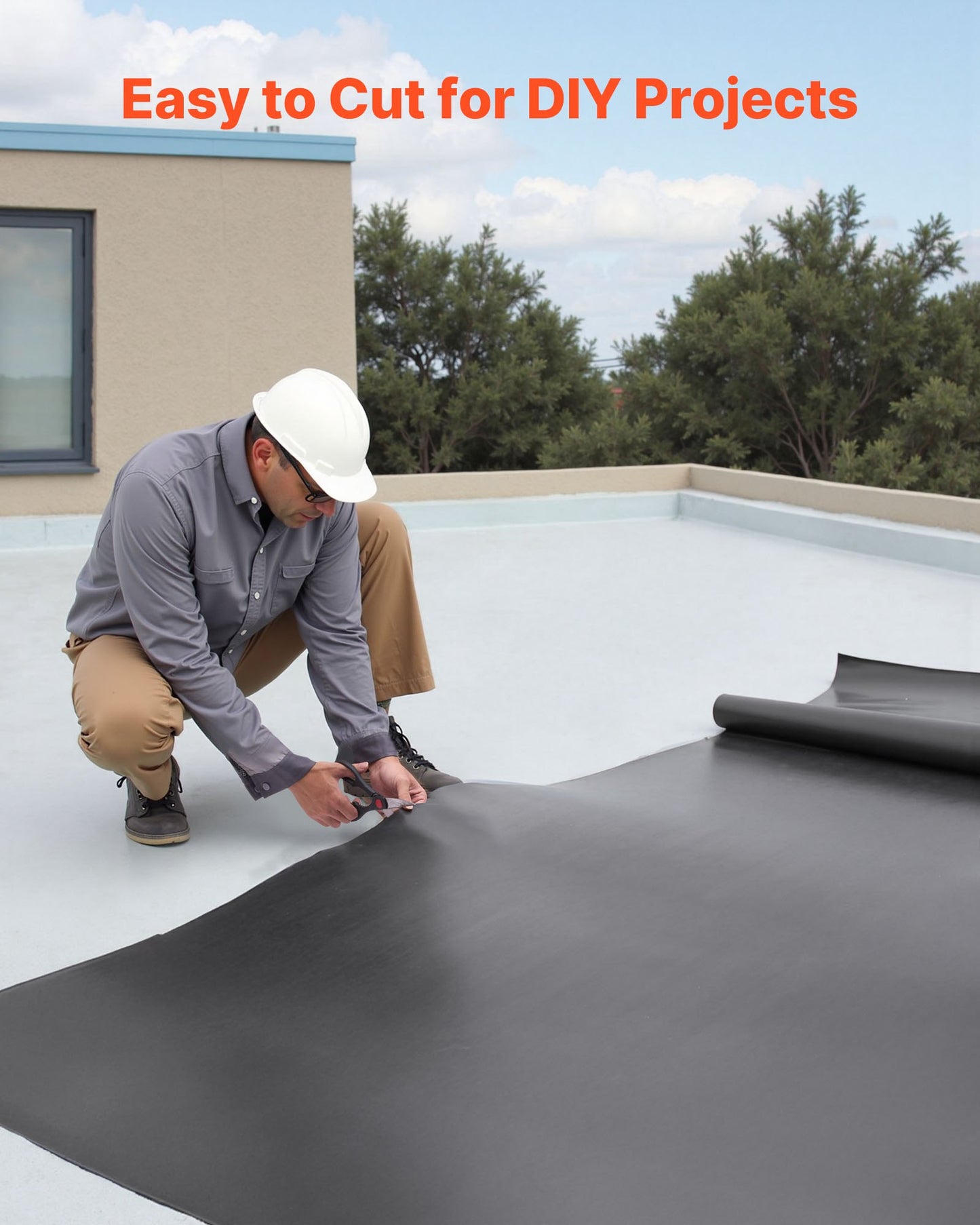Roll Roofing, 15 x 25 ft, 45 mil EPDM Rubber Roofing, Long Lifespan & Weather-resistant, Withstands Harsh Temperatures, Flexible & Easy Installation, Roof Underlayment for RVs, Roofs, Ponds