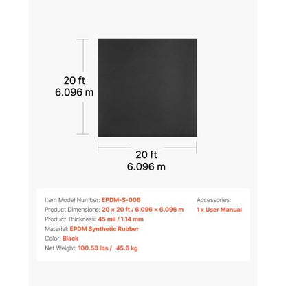 Rulltak, 20 x 20 fot, 45 mil EPDM-gummitak, lång livslängd och väderbeständig, tål hårda temperaturer, flexibel och enkel installation, takunderlag för husbilar, tak, dammar |  EU