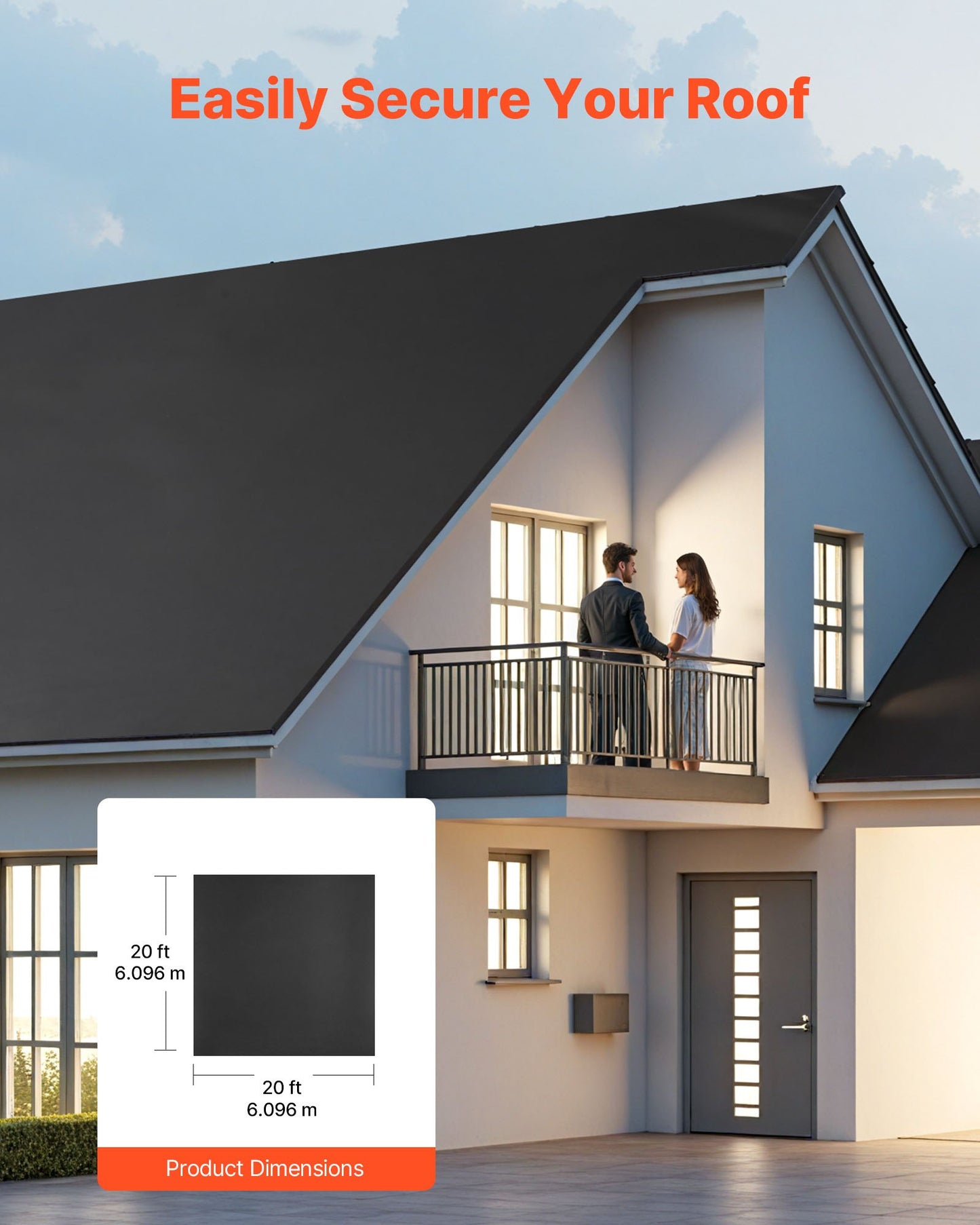 Roll Roofing, 20 x 20 ft, 45 mil EPDM Rubber Roofing, Long Lifespan & Weather-resistant, Withstands Harsh Temperatures, Flexible & Easy Installation, Roof Underlayment for RVs, Roofs, Ponds