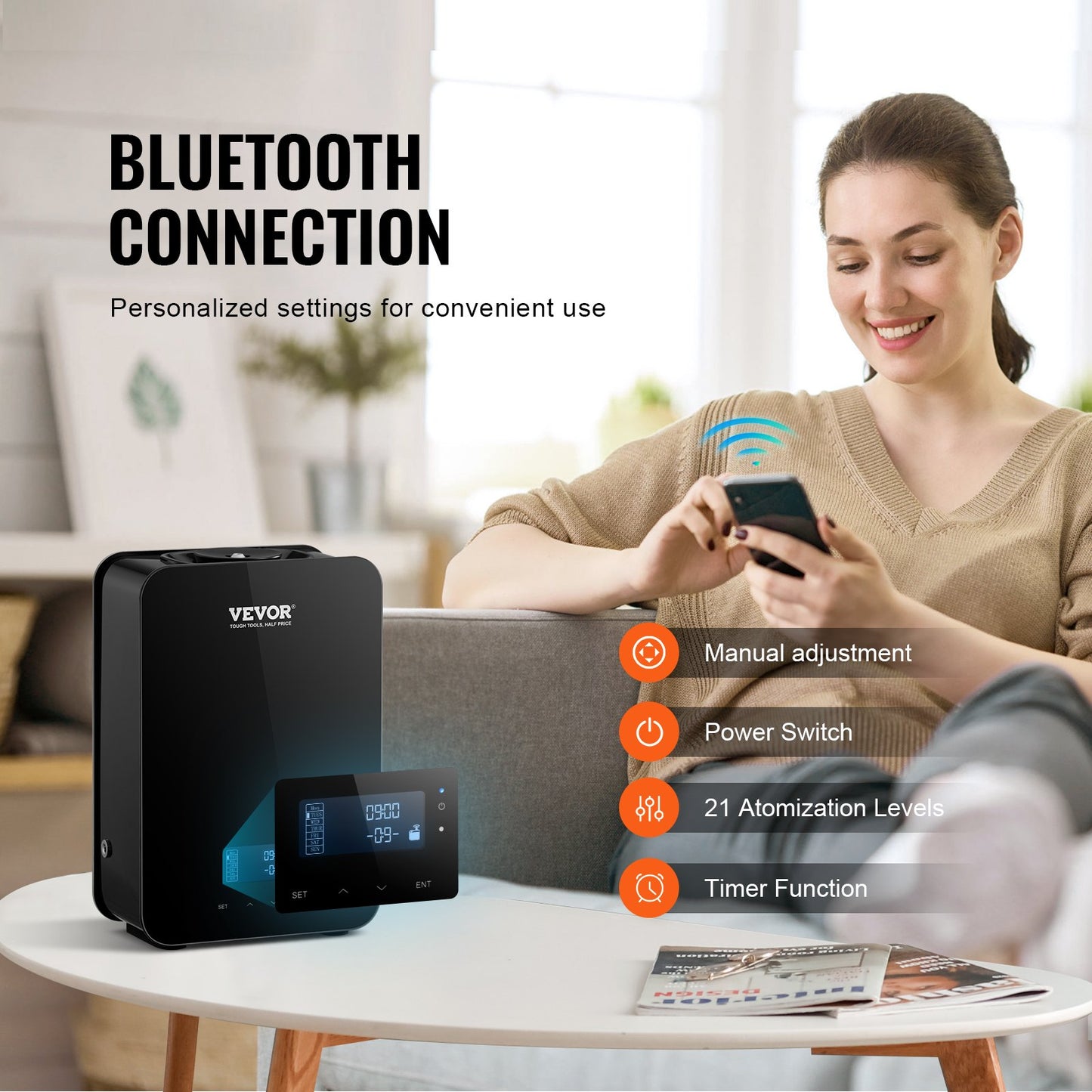 Scent Air Machine, 180ml Bluetooth Smart Essential Oil Diffuser, 2000sq.ft Waterless HVAC Scent Diffuser with Cold Air Technology, Aromatherapy Diffuser Machine for Home, Office, Hotel,