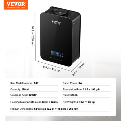 Scent Air Machine, 180ml Bluetooth Smart Essential Oil Diffuser, 2000sq.ft Waterless HVAC Scent Diffuser with Cold Air Technology, Aromatherapy Diffuser Machine for Home, Office, Hotel,