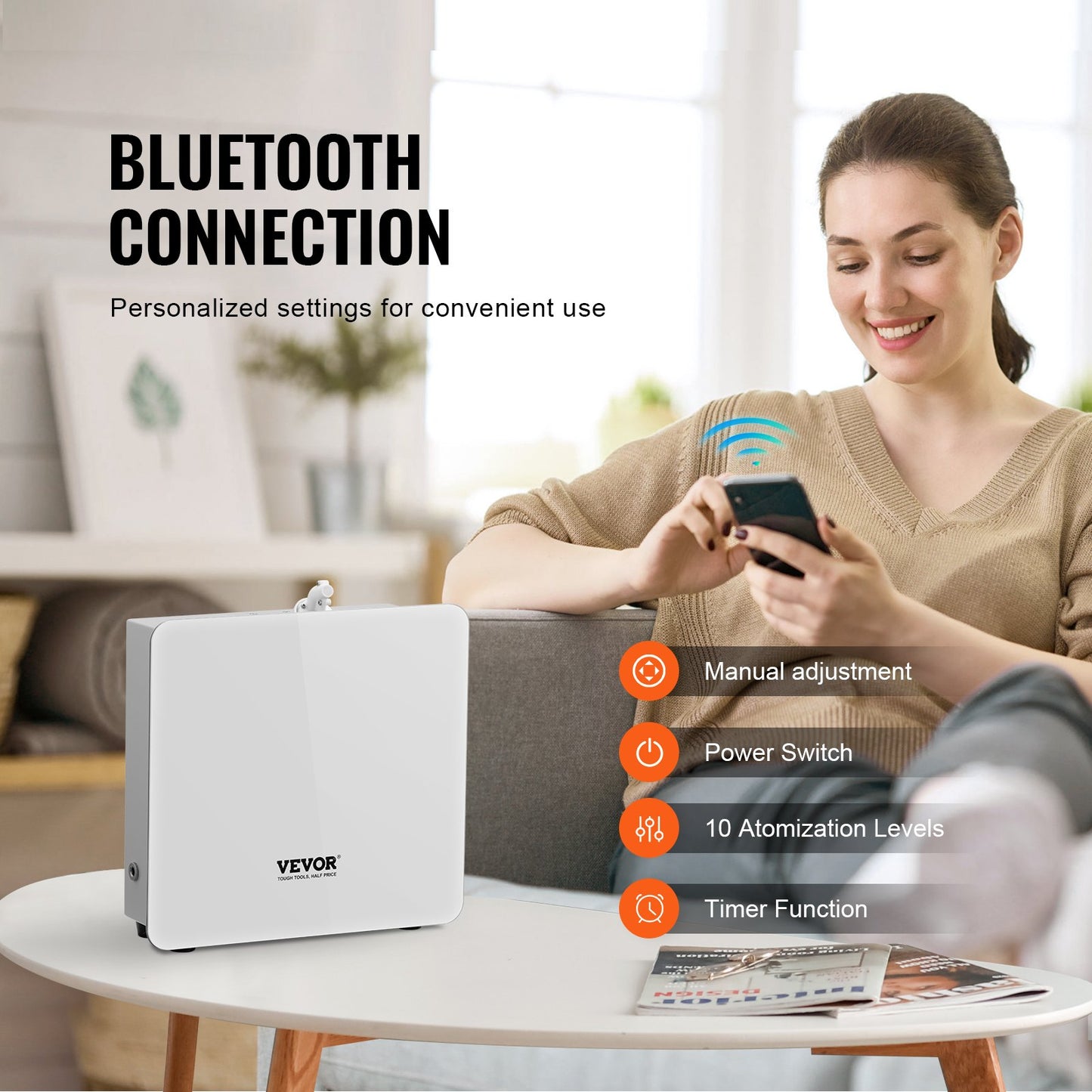 Scent Air Machine, 480ml Bluetooth Smart Essential Oil Diffuser, 2500sq.ft Waterless Scent Diffuser with Cold Air Technology, Aromatherapy Diffuser Machine for Home, Office, Hotel, Spa