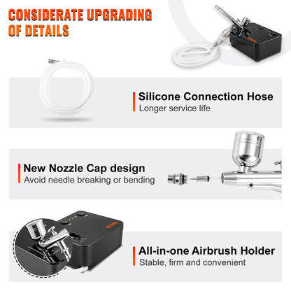 Airbrush Kit, Portabel Airbrush Set med Kompressor, Airbrushing System Kit med Multi-purpose Dual-action Gravity Feed Airbrushes, Art Nail Cookie Tattoo Makeup Tårta Dekoration Spray Model Craft