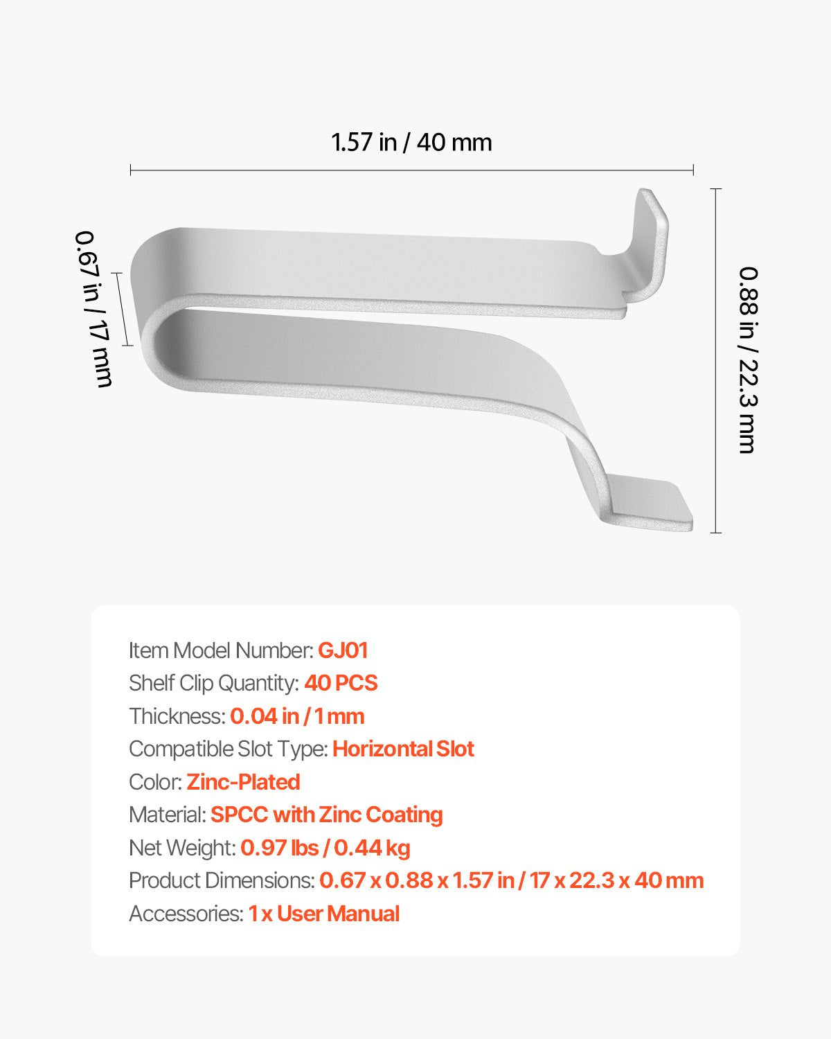 Shelf Clips, 40 Pack, Adjustable Steel Pilaster Shelf Clips Support for Metal, Wood, Glass Shelves, Compatible with Wardrobes, Cabinets, Bookcases, Shoe Racks and Display Racks (Silver)