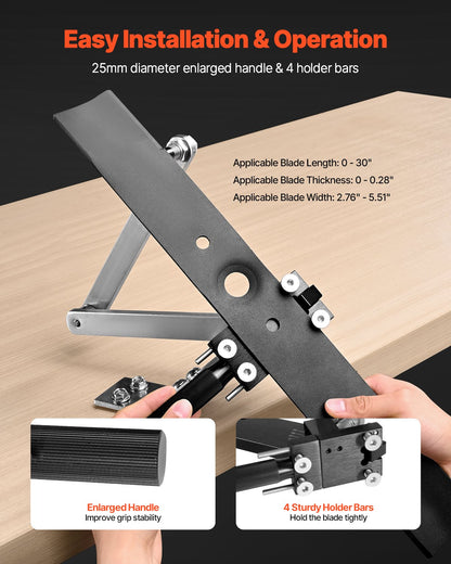 Lawn Mower Blade Sharpener and Balancer, 15° - 45° Adjustable Lawnmower Blade Sharpening Tool with 4 Adapter Pins, Ball Bearings & 25mm Enlarged Handle, Compatible with Most Angle Grinders