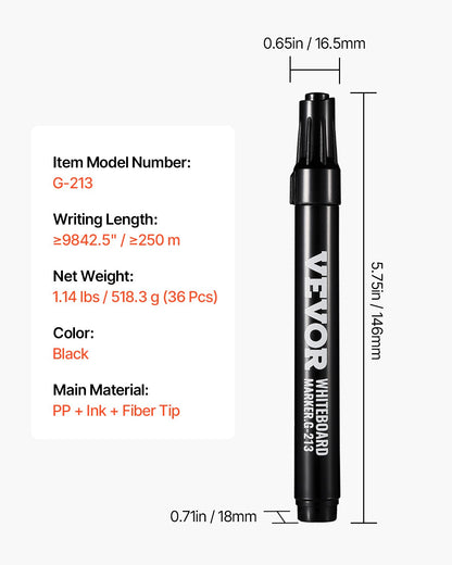 Black Dry Erase Markers, 36 Pack Low-Odor Whiteboard Markers with Chisel Tip, Easily Clean Dry Erase Markers Bulk for School Office Home