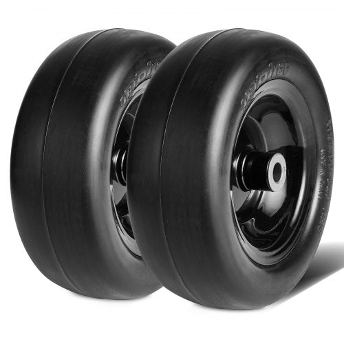 Tubeless Mower Wheels, 11x4-5" Size, Pair of Flat-Free PU Tires on Rims, 3.4" Hub, 3/4" Bushing, Includes 20 Adapters, Suitable for Riding Mowers and Lawn Tractors