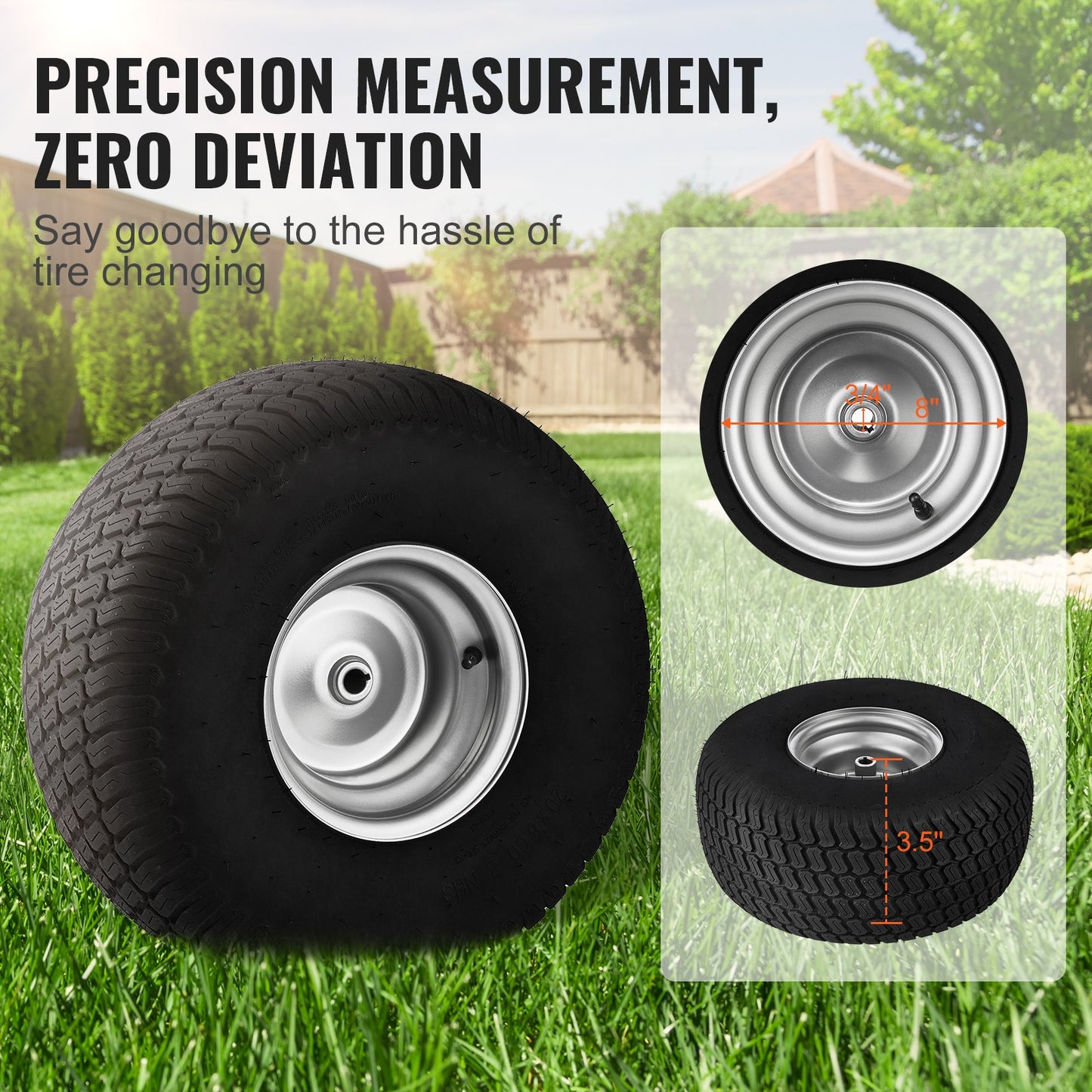 Lawn Mower Tires with Rim, 20x8-8" Tubeless Tractor Tires, 2-Pack Tire and Wheel Assembly, S-Turf Pneumatic Tires with 3.5" Offset Hub and 3/4" Bushing Size, for Riding Mowers Lawn Tractors