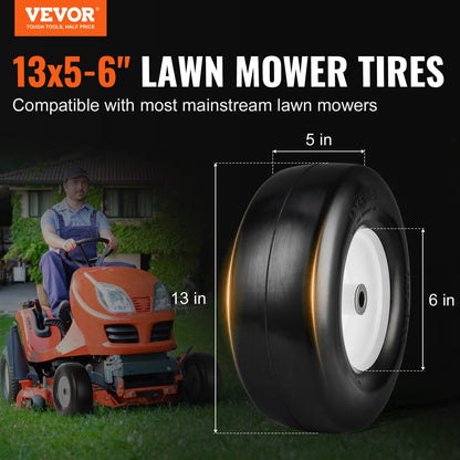 Lawnmower Tires with Rim, 13x5-6" Tubeless Tractor Tires, 2-Pack Tires and Wheel Assembly, Flat-Free PU Tires, 3.25"-5.9" Centered Hub, 3/4" Bushing Size, 20 PCS Adapter for Lawnmower Tractors