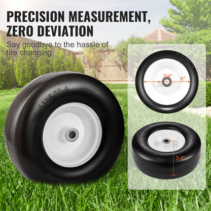 Lawnmower Tires with Rim, 13x5-6" Tubeless Tractor Tires, 2-Pack Tires and Wheel Assembly, Flat-Free PU Tires, 3.25"-5.9" Centered Hub, 3/4" Bushing Size, 20 PCS Adapter for Lawnmower Tractors