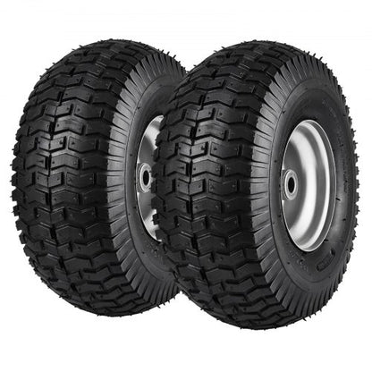 Lawn Mower Tires, 15x6-6" Lawn Tractor Tires, 2-Pack Tire and Wheel Assemblies, Turf Pneumatic Tires with 3" Centered Hub and 3/4" Bushing Size, 16 PCS Adapters for Riding Mowers Lawn Tractors
