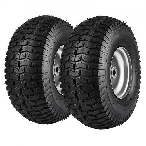 Lawn Mower Tires, 15x6-6" Lawn Tractor Tires, 2-Pack Tire and Wheel Assemblies, Turf Pneumatic Tires with 3" Centered Hub and 3/4" Bushing Size, 16 PCS Adapters for Riding Mowers Lawn Tractors
