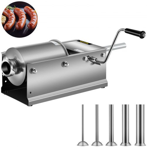 Horizontal Sausage Stuffer 3L/ 7Lbs Manual Sausage Maker With 5 Filling Nozzles Sausage Stuffing Machine For Home & Commercial Use Stainless Steel