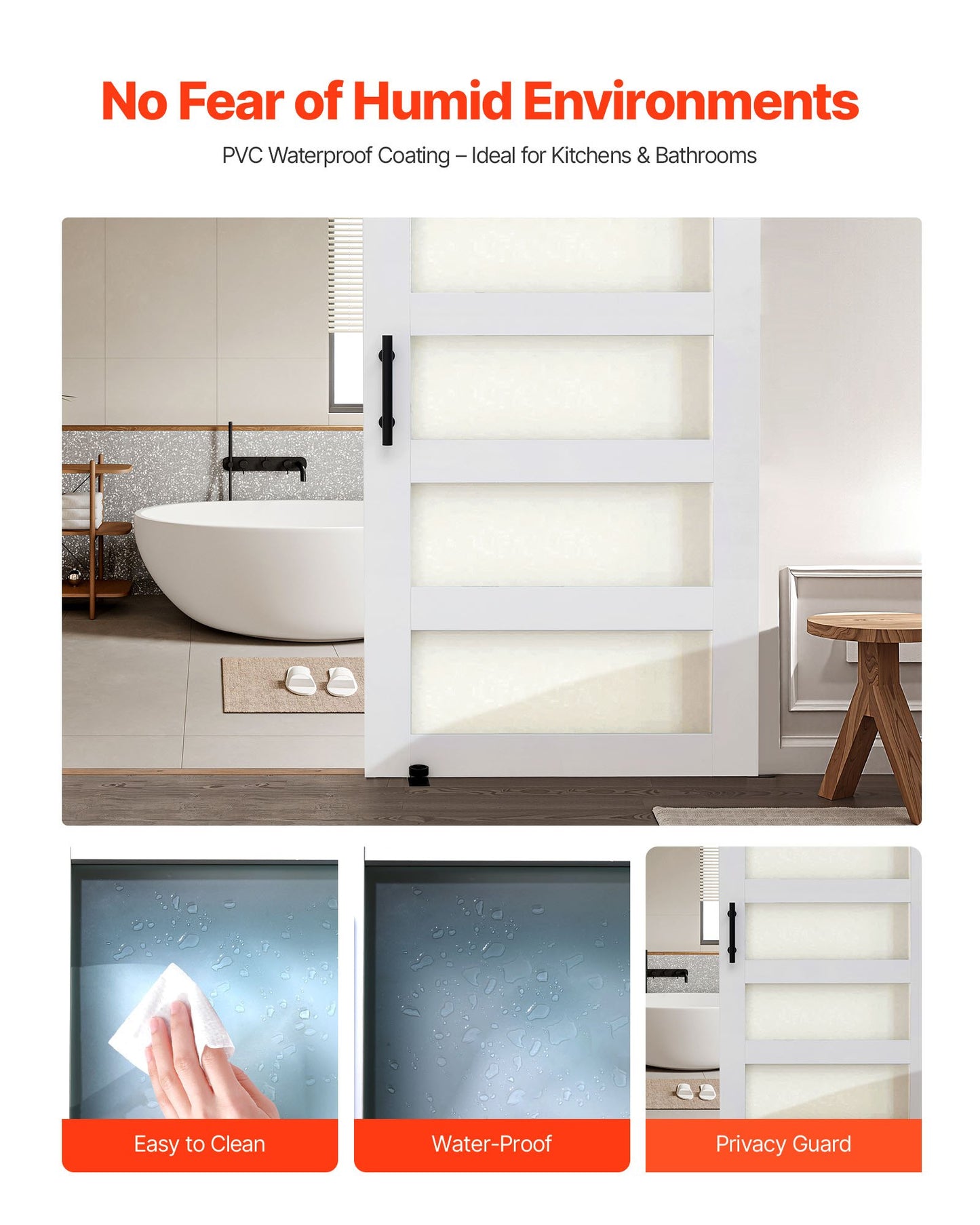 Sliding Barn Door, 42 x 84 inch, High-Strength MDF Panel and Glass, Barn Door with Hardware Kit, Water-Proof PVC Surface, Easy to Install, H-Frame, Smoothly and Quietly Sliding for Living Room