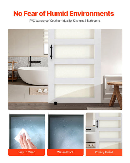 Sliding Barn Door, 42 x 84 inch, High-Strength MDF Panel and Glass, Barn Door with Hardware Kit, Water-Proof PVC Surface, Easy to Install, H-Frame, Smoothly and Quietly Sliding for Living Room