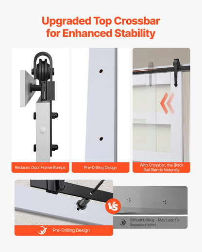 Sliding Barn Door, 42 x 84 inch, High-Strength MDF Panel and Glass, Barn Door with Hardware Kit, Water-Proof PVC Surface, Easy to Install, H-Frame, Smoothly and Quietly Sliding for Living Room