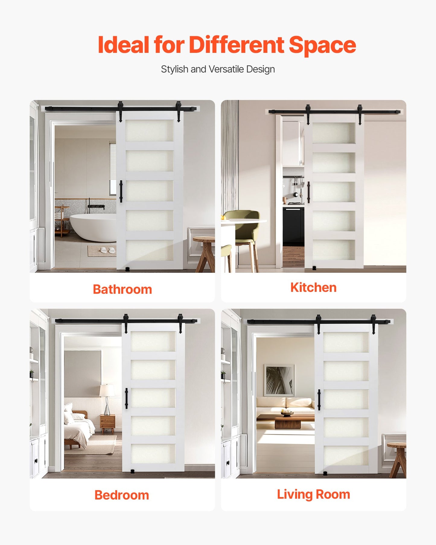 Sliding Barn Door, 32 x 84 inch, High-Strength MDF Panel and Glass, Barn Door with Hardware Kit, Water-Proof PVC Surface, Easy to Install, H-Frame, Smoothly and Quietly Sliding for Living Room
