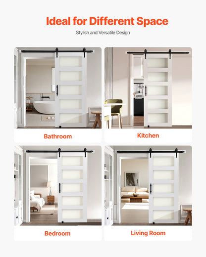 Sliding Barn Door, 32 x 84 inch, High-Strength MDF Panel and Glass, Barn Door with Hardware Kit, Water-Proof PVC Surface, Easy to Install, H-Frame, Smoothly and Quietly Sliding for Living Room