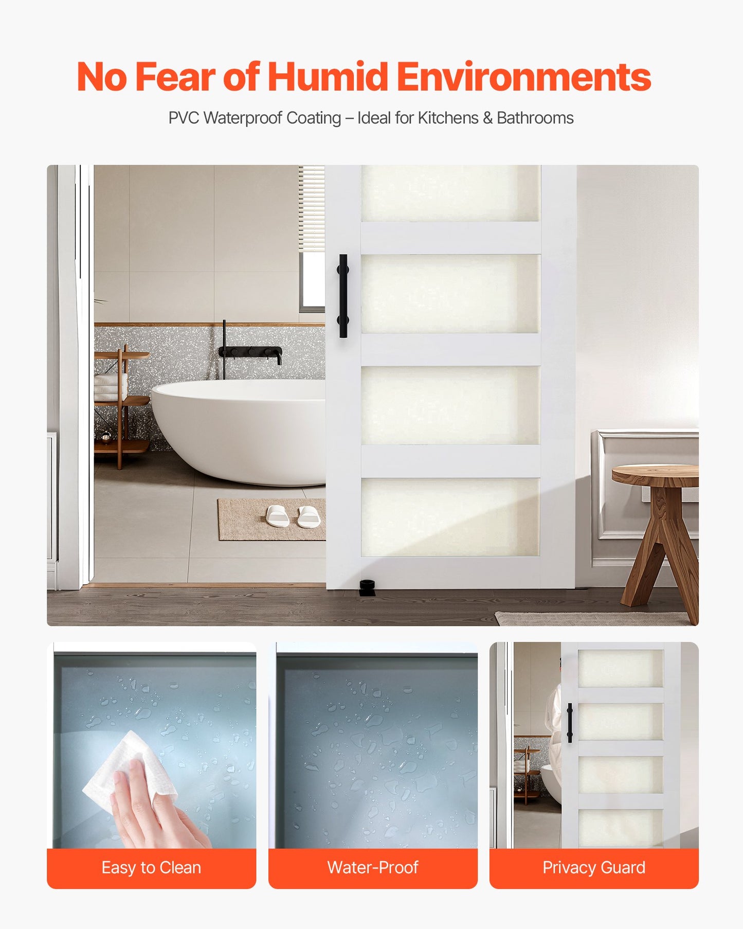 Sliding Barn Door, 32 x 84 inch, High-Strength MDF Panel and Glass, Barn Door with Hardware Kit, Water-Proof PVC Surface, Easy to Install, H-Frame, Smoothly and Quietly Sliding for Living Room