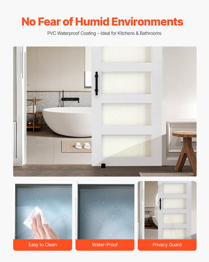Sliding Barn Door, 32 x 84 inch, High-Strength MDF Panel and Glass, Barn Door with Hardware Kit, Water-Proof PVC Surface, Easy to Install, H-Frame, Smoothly and Quietly Sliding for Living Room