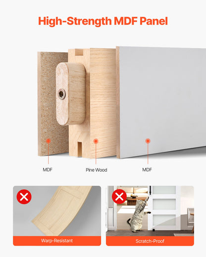 Sliding Barn Door, 30 x 84 inch, High-Strength MDF Panel and Glass, Barn Door with Hardware Kit, Water-Proof PVC Surface, Easy to Install, H-Frame, Smoothly and Quietly Sliding for Living Room