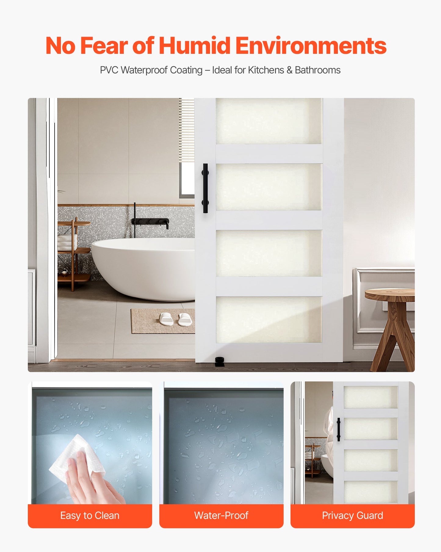 Sliding Barn Door, 36 x 84 inch, High-Strength MDF Panel and Glass, Barn Door with Hardware Kit, Water-Proof PVC Surface, Easy to Install, H-Frame, Smoothly and Quietly Sliding for Living Room