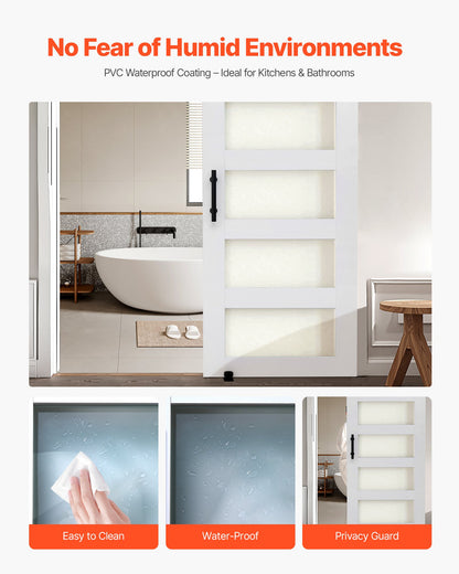 Sliding Barn Door, 36 x 84 inch, High-Strength MDF Panel and Glass, Barn Door with Hardware Kit, Water-Proof PVC Surface, Easy to Install, H-Frame, Smoothly and Quietly Sliding for Living Room
