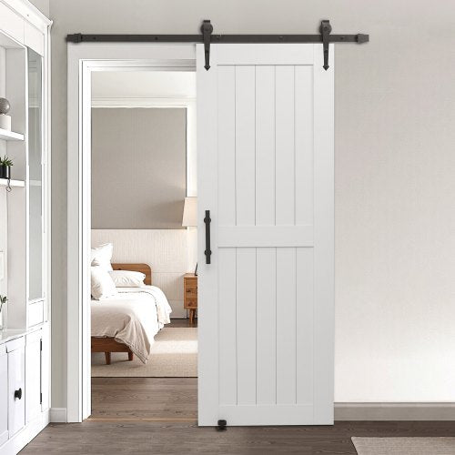 Sliding Barn Door, 30 x 84 inch, High-Strength MDF Panel, Barn Door with Hardware Kit, Water-Proof PVC Surface, Easy to Install, H-Frame, Smoothly and Quietly Sliding for Living Room, Bathroom