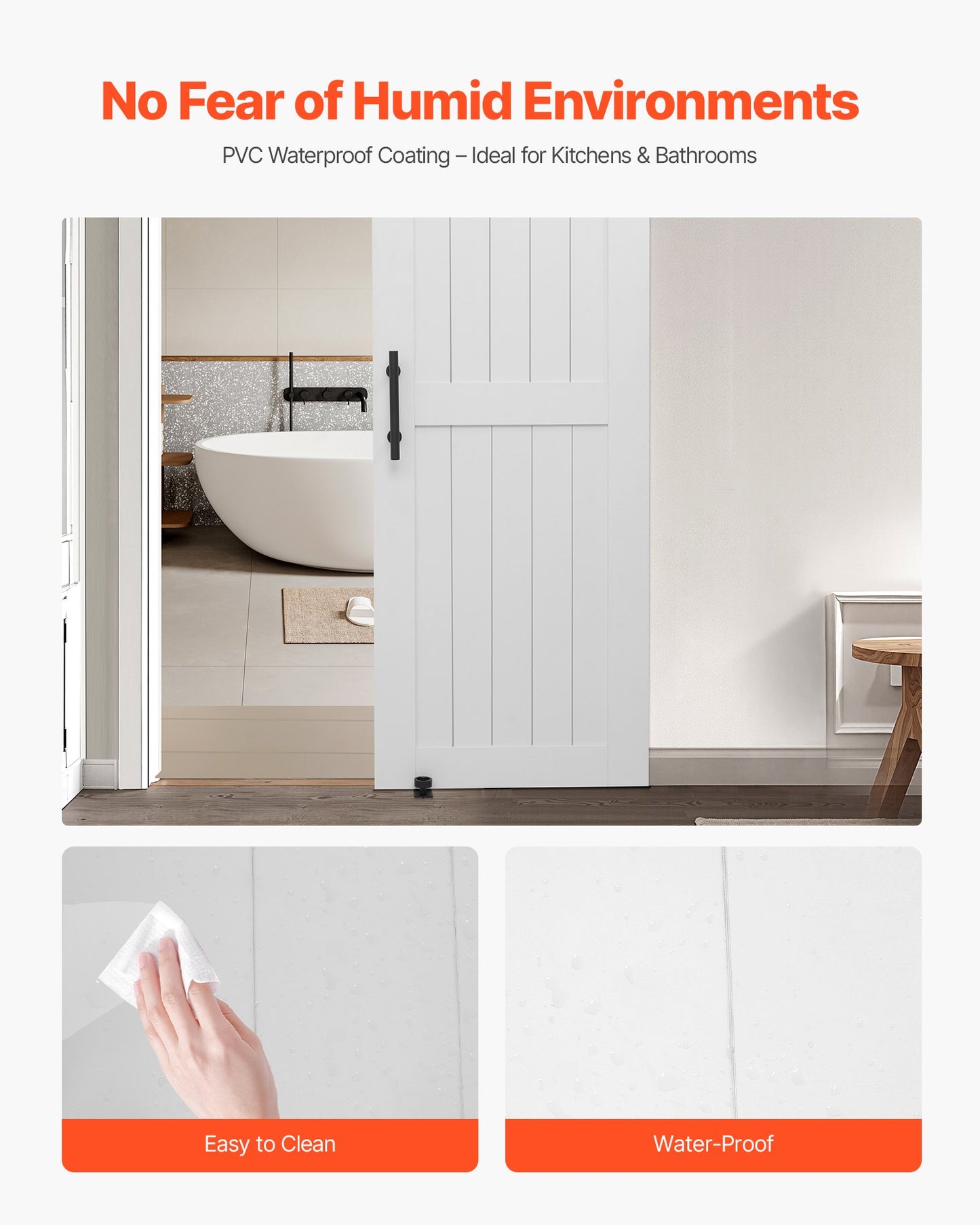 Sliding Barn Door, 30 x 84 inch, High-Strength MDF Panel, Barn Door with Hardware Kit, Water-Proof PVC Surface, Easy to Install, H-Frame, Smoothly and Quietly Sliding for Living Room, Bathroom