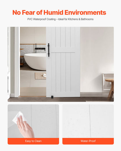 Sliding Barn Door, 30 x 84 inch, High-Strength MDF Panel, Barn Door with Hardware Kit, Water-Proof PVC Surface, Easy to Install, H-Frame, Smoothly and Quietly Sliding for Living Room, Bathroom