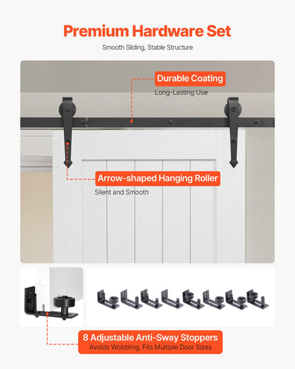 Sliding Barn Door, 30 x 84 inch, High-Strength MDF Panel, Barn Door with Hardware Kit, Water-Proof PVC Surface, Easy to Install, H-Frame, Smoothly and Quietly Sliding for Living Room, Bathroom