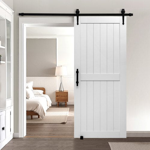 Sliding Barn Door, 36 x 84 inch, High-Strength MDF Panel, Barn Door with Hardware Kit, Water-Proof PVC Surface, Easy to Install, H-Frame, Smoothly and Quietly Sliding for Living Room, Bathroom