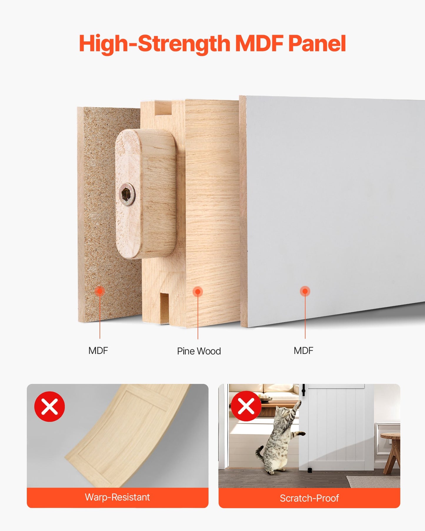 Sliding Barn Door, 36 x 84 inch, High-Strength MDF Panel, Barn Door with Hardware Kit, Water-Proof PVC Surface, Easy to Install, H-Frame, Smoothly and Quietly Sliding for Living Room, Bathroom