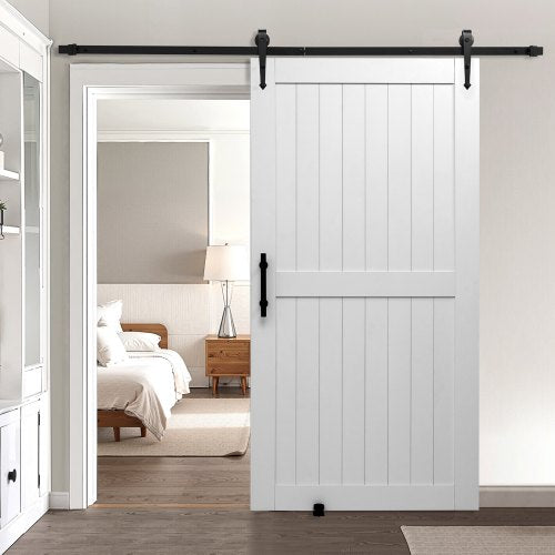 Sliding Barn Door, 42 x 84 inch, High-Strength MDF Panel, Barn Door with Hardware Kit, Water-Proof PVC Surface, Easy to Install, H-Frame, Smoothly and Quietly Sliding for Living Room, Bathroom