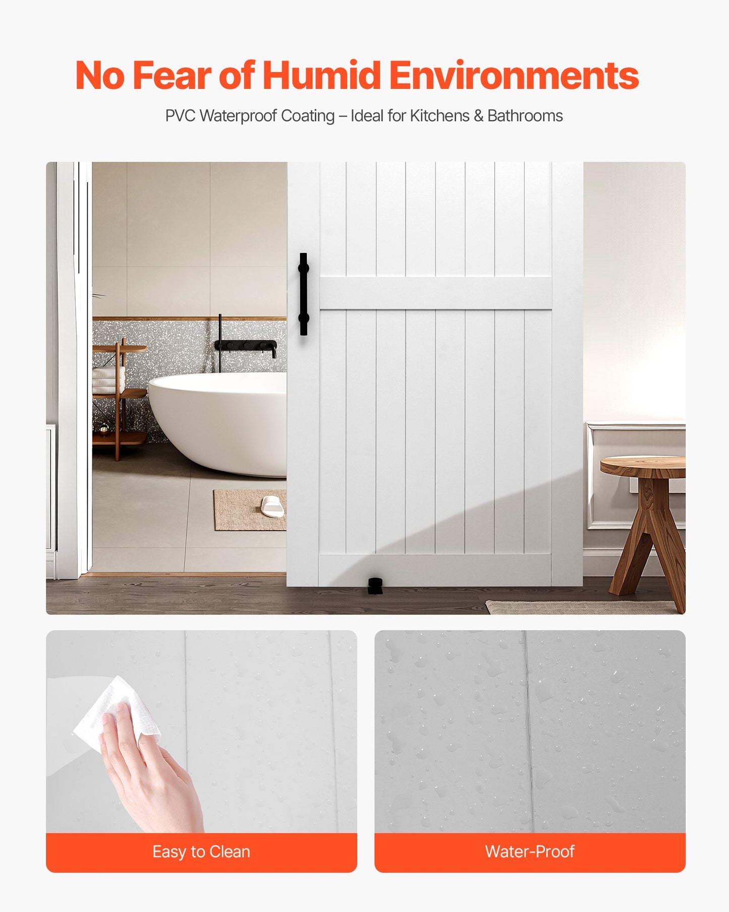Sliding Barn Door, 42 x 84 inch, High-Strength MDF Panel, Barn Door with Hardware Kit, Water-Proof PVC Surface, Easy to Install, H-Frame, Smoothly and Quietly Sliding for Living Room, Bathroom