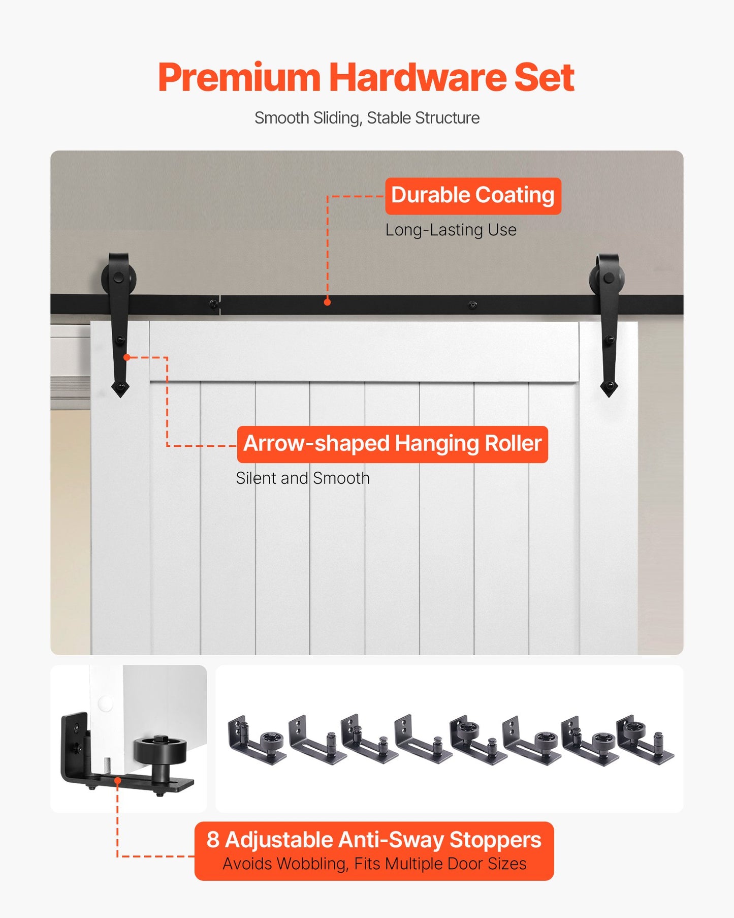 Sliding Barn Door, 42 x 84 inch, High-Strength MDF Panel, Barn Door with Hardware Kit, Water-Proof PVC Surface, Easy to Install, H-Frame, Smoothly and Quietly Sliding for Living Room, Bathroom