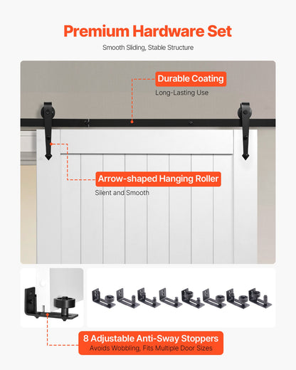Sliding Barn Door, 42 x 84 inch, High-Strength MDF Panel, Barn Door with Hardware Kit, Water-Proof PVC Surface, Easy to Install, H-Frame, Smoothly and Quietly Sliding for Living Room, Bathroom