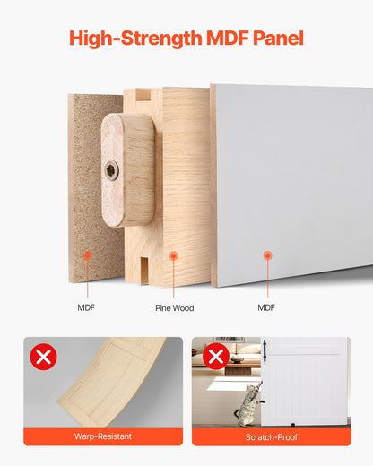 Sliding Barn Door, 48 x 84 inch, High-Strength MDF Panel, Barn Door with Hardware Kit, Water-Proof PVC Surface, Easy to Install, H-Frame, Smoothly and Quietly Sliding for Living Room, Bathroom