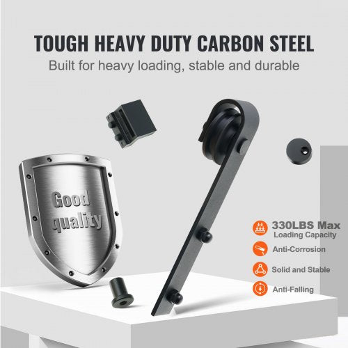 8FT Sliding Barn Door Hardware Kit, 330LBS Loading Heavy Duty Barn Door Track Kit for Single Door, Fits 3.7-4.3FT Wide and 1.3"-1.8" Thick Door Panel, with Smooth and Quiet Pulley (J Shape) | EU